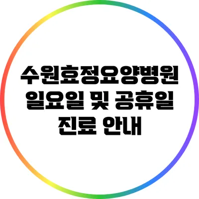 수원효정요양병원 일요일 및 공휴일 진료 안내