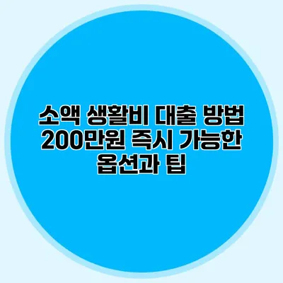 소액 생활비 대출 방법: 200만원 즉시 가능한 옵션과 팁