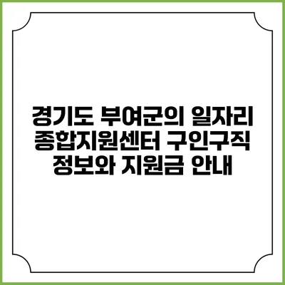경기도 부여군의 일자리 종합지원센터: 구인구직 정보와 지원금 안내