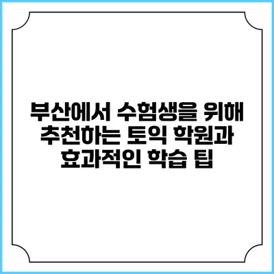 부산에서 수험생을 위해 추천하는 토익 학원과 효과적인 학습 팁
