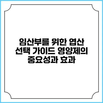 임산부를 위한 엽산 선택 가이드: 영양제의 중요성과 효과