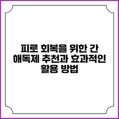 피로 회복을 위한 간 해독제 추천과 효과적인 활용 방법