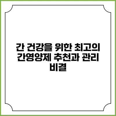 간 건강을 위한 최고의 간영양제 추천과 관리 비결
