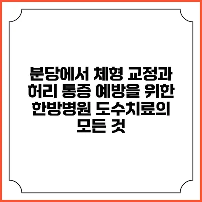 분당에서 체형 교정과 허리 통증 예방을 위한 한방병원 도수치료의 모든 것