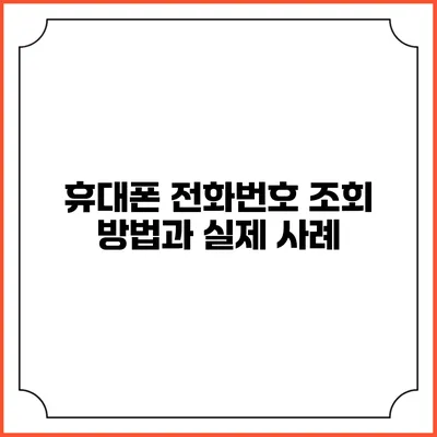 휴대폰 전화번호 조회 방법과 실제 사례